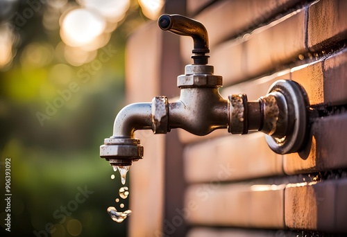 Concetto di spreco delle risorse idriche, fonte nel desrto con poca acqua, rubinetto che perde acqua, spreco di acqua, cambiamento climatico