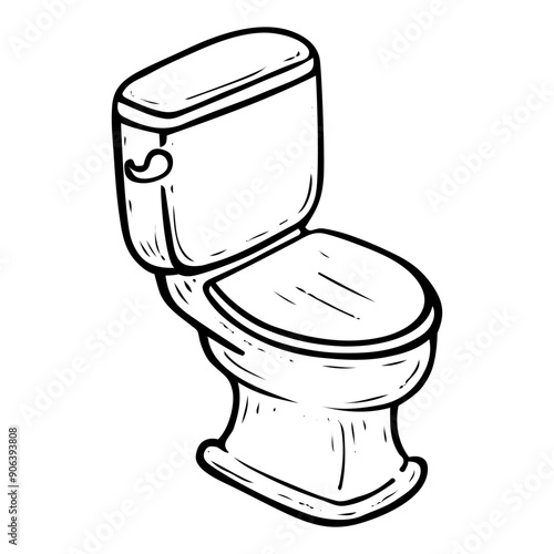 Ceramic toilet hand drawn doodle. Shower room. Personal hygiene. Pot for an act of defecation. Bathroom. Vector outline line art illustration.