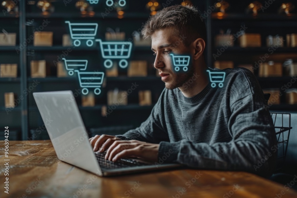 Man Shopping Online on Laptop Man Shopping Online on Laptop