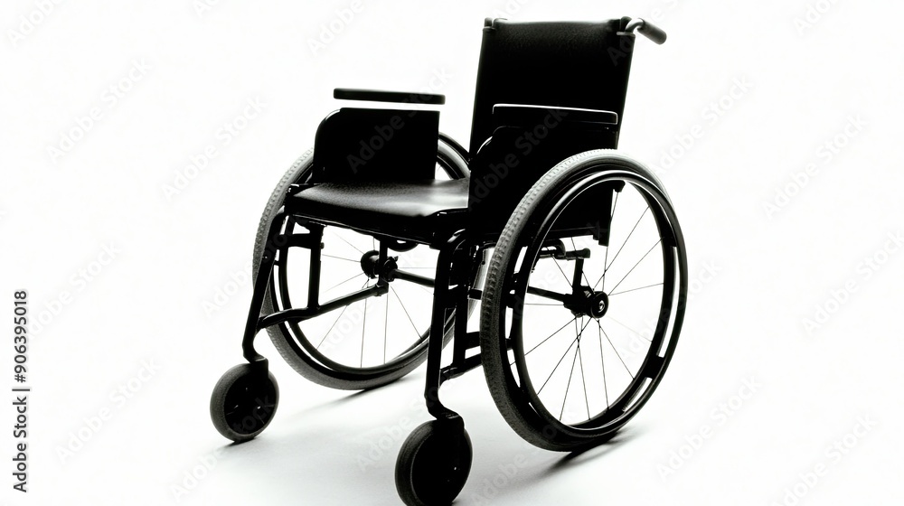 Fototapeta premium Black Wheelchair Isolated on a White Background Highlighting Accessibility for Individuals