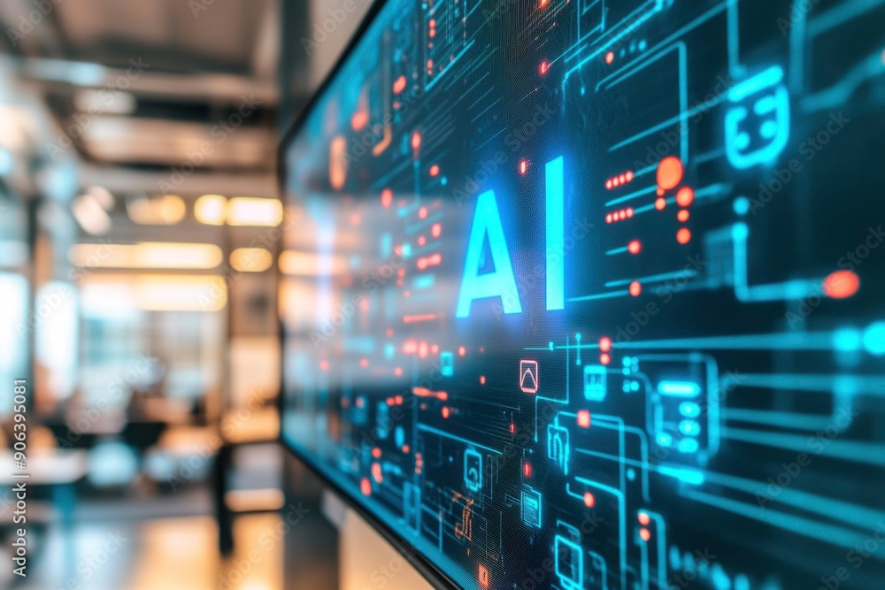 AI Display on a Screen in a Modern Office Setting AI Display on a Screen in a Modern Office Setting