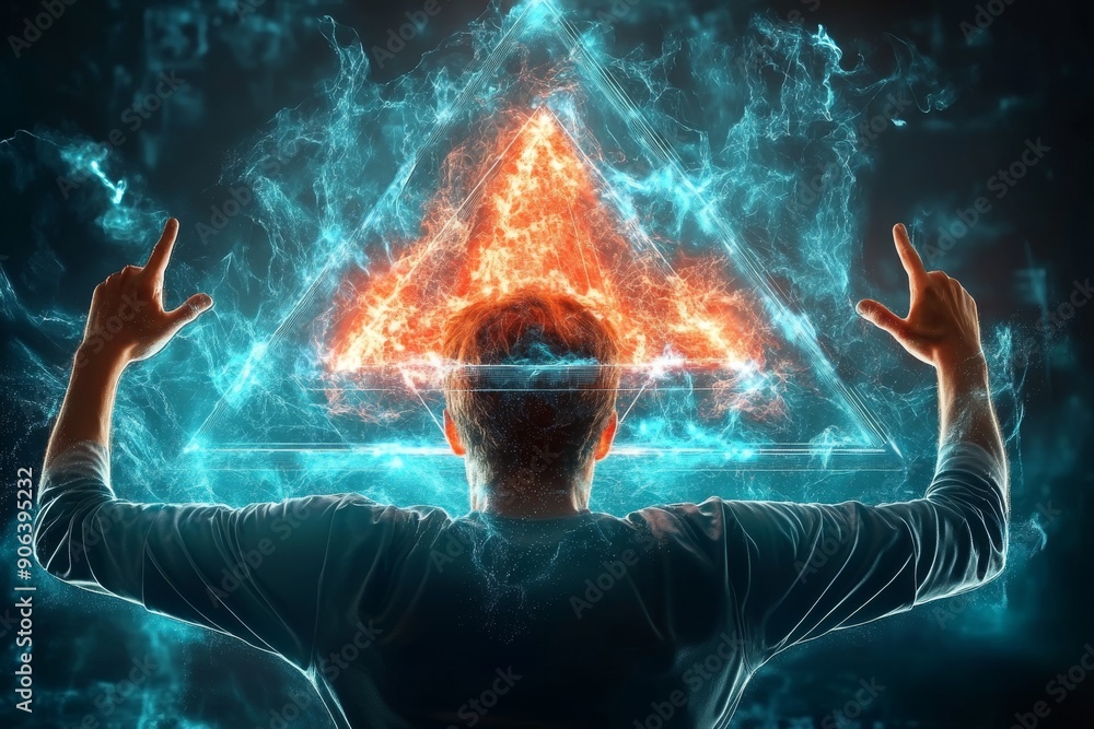 Mystical energy triangle emanating from human hands symbolizing power ...