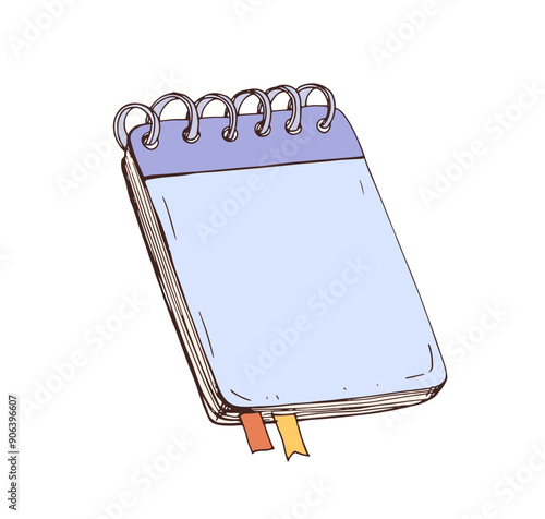 Notebook, sketchbook with spiral binding. Notepad, closed vertical paper note...