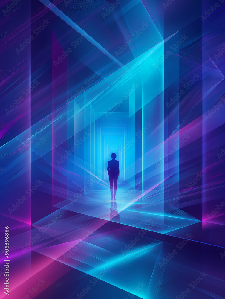 a person wandering in a futuristic maze
a person wandering in a futuristic maze