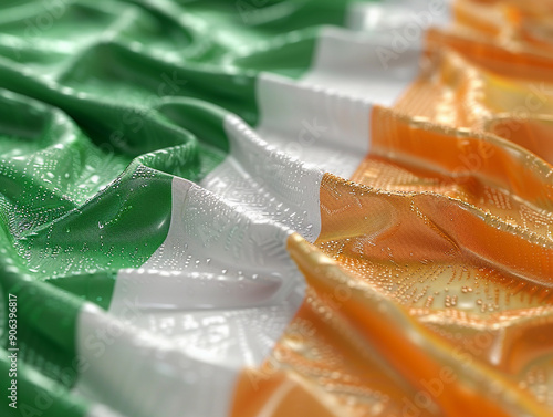 Waving Irish Flag Reproduced on Fabric With Vibrant Colors and Intricate Textures photo