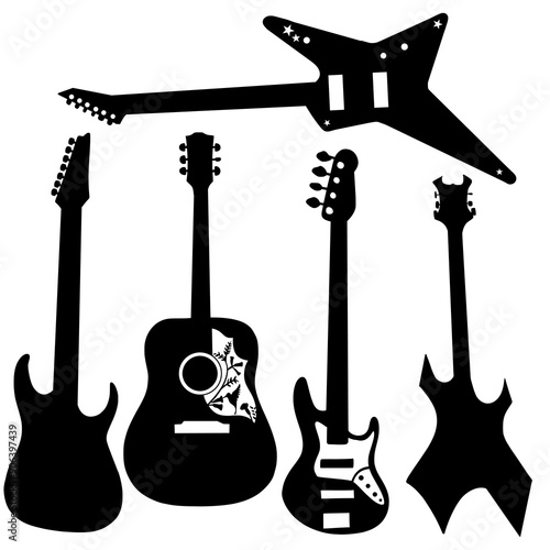 Guitar Set Silhouette Vector Art Illustration