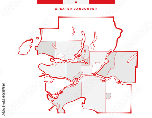 Greater Vancouver - Municipalities of Vancouver - Map - Administrative map of metro Vancouver with all cities and regions planning and delivering regional Gouvernement services.