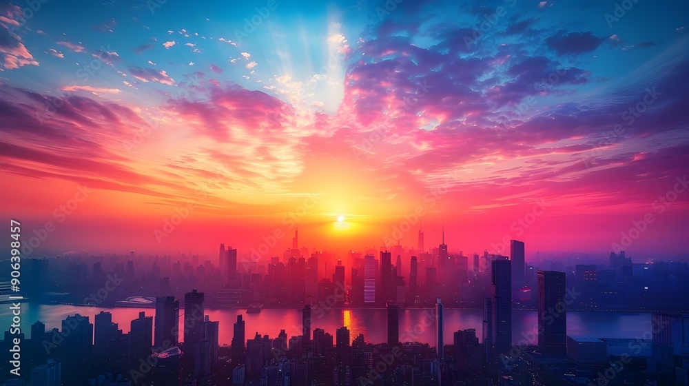 Vibrant Sunrise Over Captivating Urban Skyline Representing New Opportunities for Growth and Progress in City Life Vibrant Sunrise Over Captivating Urban Skyline Representing New Opportunities for Growth and Progress in City Life