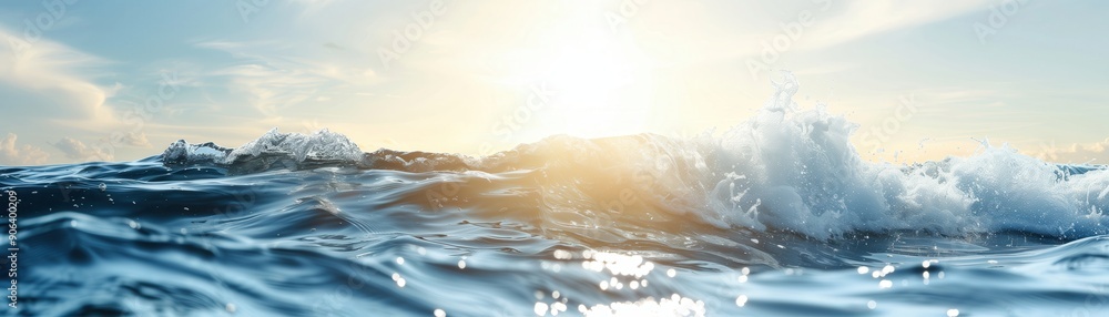 Fototapeta premium Serene ocean waves glistening in the sunlight, capturing the beauty of nature and tranquility in a coastal scene.