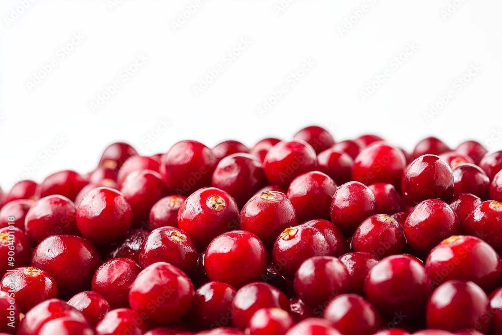 Fresh cranberries piled together on a white surface for harvest season Fresh cranberries piled together on a white surface for harvest season