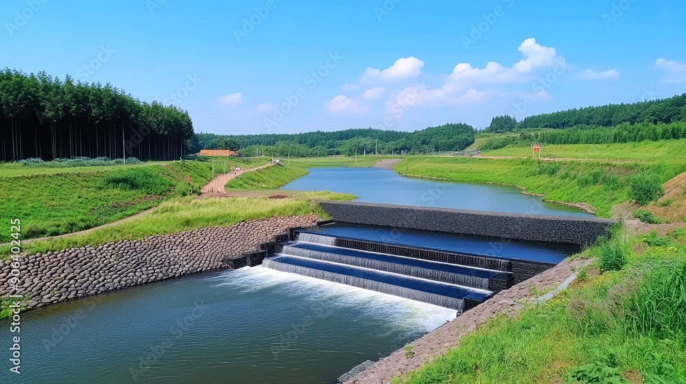 Picturesque Waterfall Flowing Into Calm River Surrounded by Lush Greenery in Daylight Picturesque Waterfall Flowing Into Calm River Surrounded by Lush Greenery in Daylight
