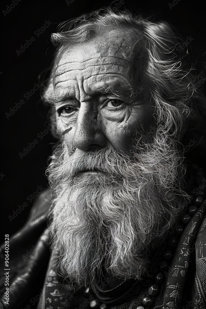 A Portrait of an elderly king with long beard A Portrait of an elderly king with long beard