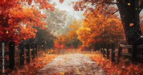 Create an inviting background featuring autumn scenery, with rich, vibrant foliage and natural textures in high definition, ensuring a clean, noise-free presentation