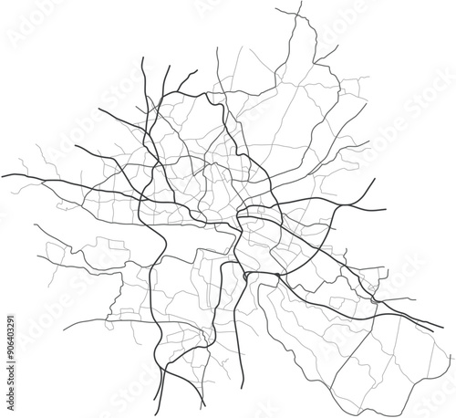 Hamburg, Germany. City with highways, major and minor roads, town footprint plan. City map with streets,  urban planning scheme. Plan street map, road graphic navigation. Vector