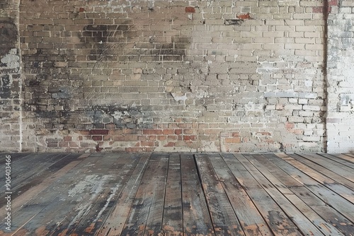 A Vintage wooden floor and brick backdrop for photo