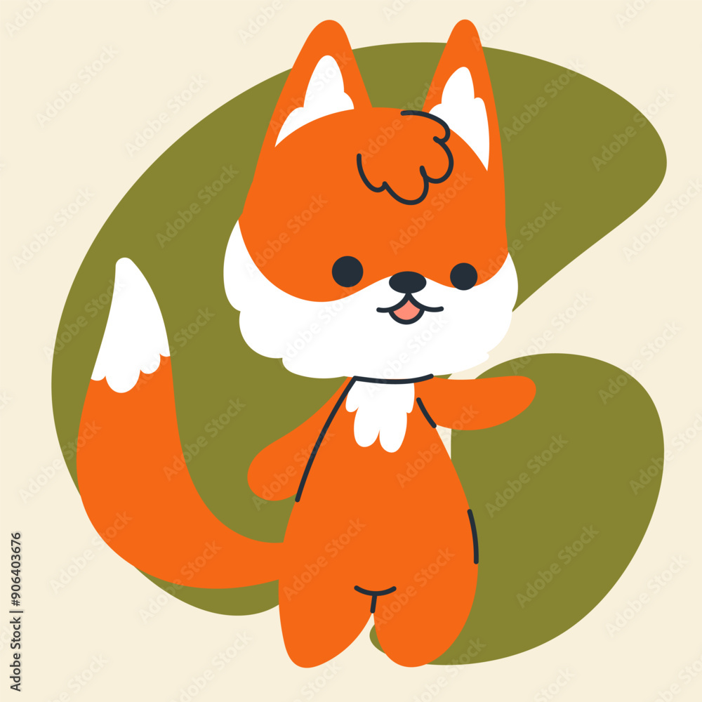 Naklejka premium Cute kawaii fox in cartoon, flat, doodle, simple style. Design element for posters, postcards, greeting cards, wallpapers, children's clothes, fabrics, t-shirts, logos, cover