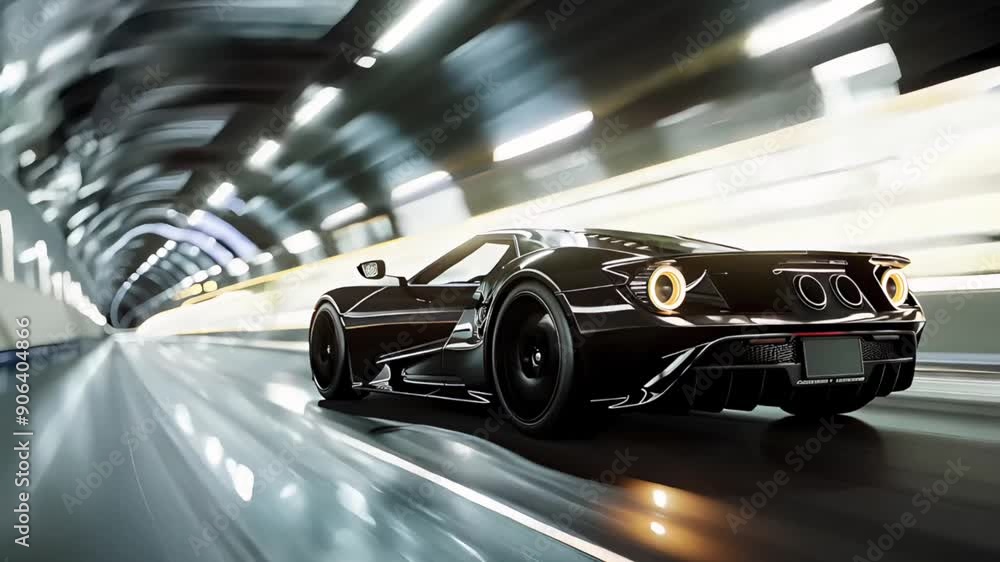 High-performance sports car in a tunnel. High-performance sports car in a tunnel.