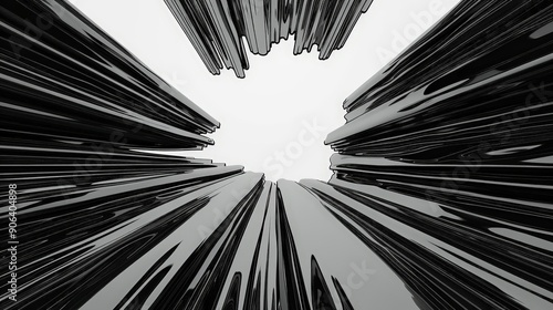 abstract background, Melting skyscrapers in a fluid urban scene, Surreal, Monochrome, Digital illustration photo