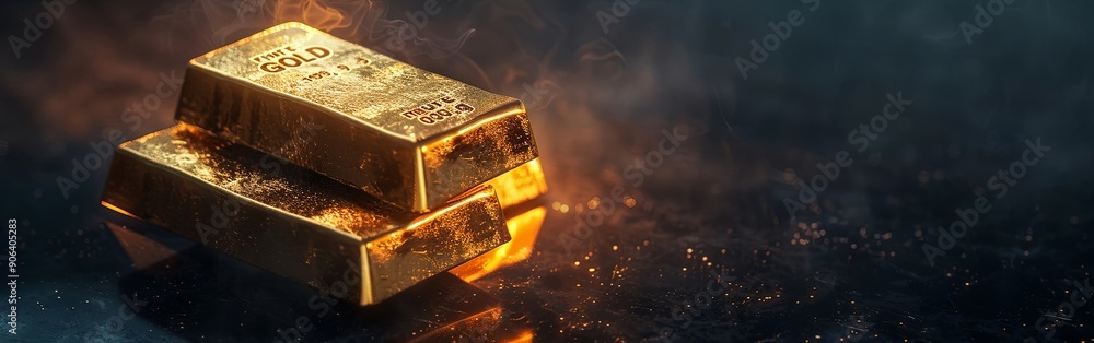 Luminous Stacks of Gold Bars on Dark Background Luminous Stacks of Gold Bars on Dark Background