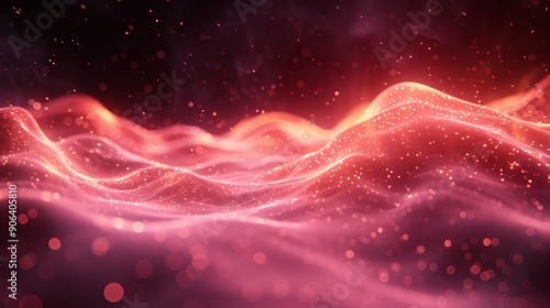 beautiful and colorful smoke, wave, fog flow background, confetti and glitter in Bokeh, main colors are red and pink on dark background 