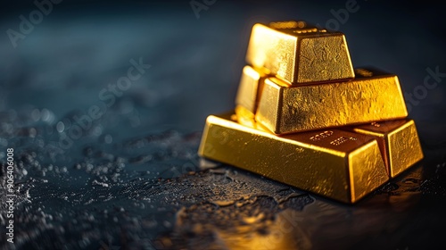 Wallpaper Mural Luminous Stacks of Gold Bars on Dark Background Torontodigital.ca