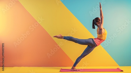 Girl practicing yoga or stretching with a solid color background, highly detailed photograph photo