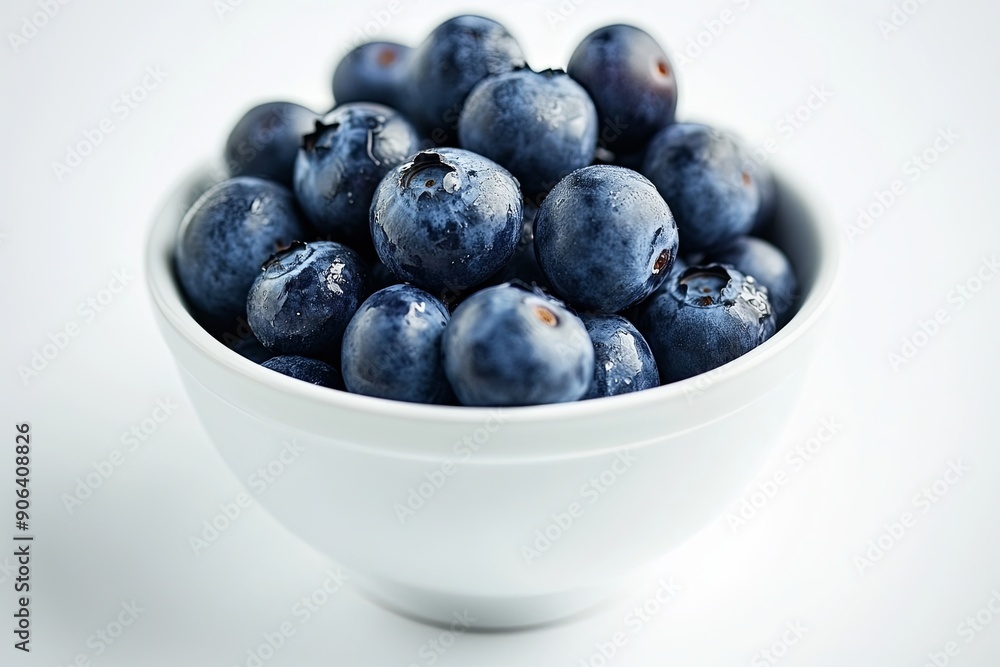 Freshly harvested blueberries in a white bowl on a light background Freshly harvested blueberries in a white bowl on a light background