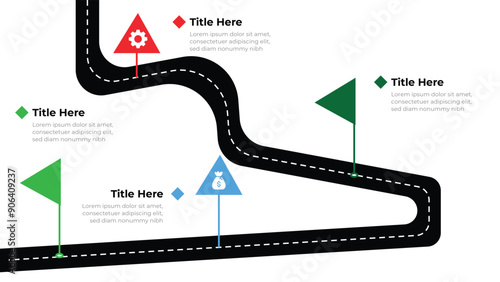 Timeline infographic depicting a navigation roadmap concept, emphasizing important stages and navigational paths.