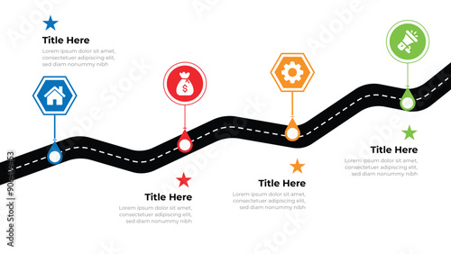 Project roadmap, timeline Infographics, 4 years recap, timeframe and milestones