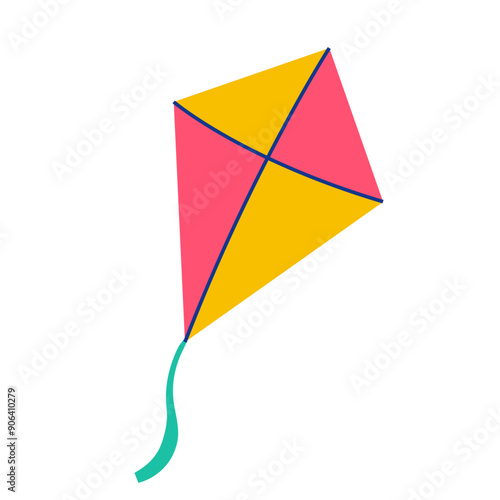 Cartoon kite flat icon vector illustration, kite old games clip art, traditional toys clipart image