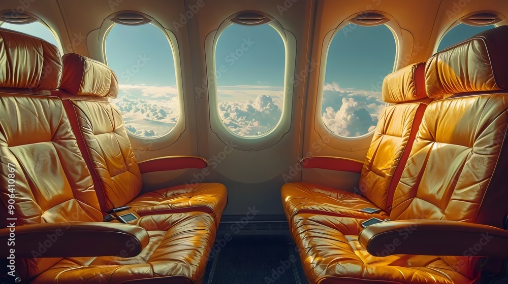 Fototapeta premium The airplane is yellow and has two seats