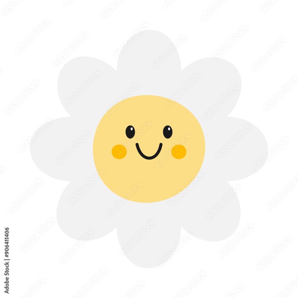 Cute daisy flower. Chamomile smiles in cartoon style Cute daisy flower. Chamomile smiles in cartoon style
