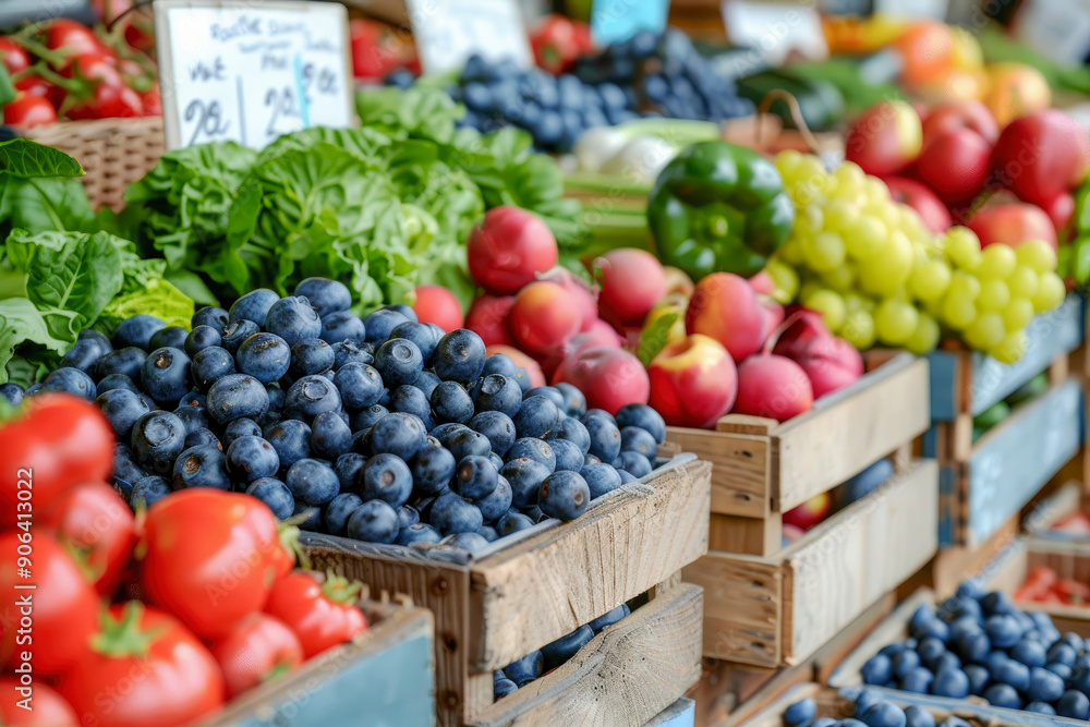 An abundance of fresh fruits and vegetables displayed at a farmers market. A visual celebration of healthy eating and vibrant colors. Ideal for healthy lifestyles. An abundance of fresh fruits and vegetables displayed at a farmers market. A visual celebration of healthy eating and vibrant colors. Ideal for healthy lifestyles.