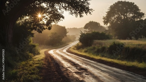 Sunrise over a Winding Country Road