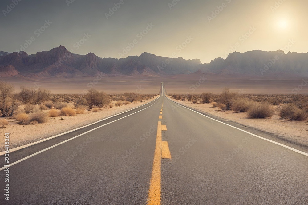 Asphalt Road leading to the Foggy Mountains Asphalt Road leading to the Foggy Mountains