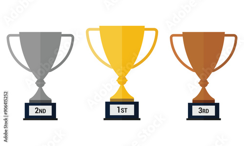 Obraz na płótnie Trophy cups with handles. Gold, silver and bronze cups isolated on white background. Flat vector illustration, EPS10 w salonie