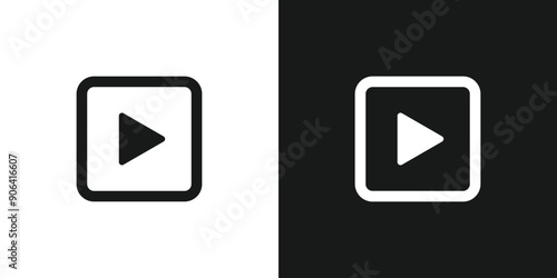 Play button icon. Music video start sign. Isolated on white and black. Vector