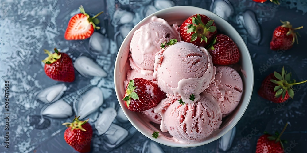 Refreshing Strawberry Ice Cream in a Bowl with Fresh Berries Refreshing Strawberry Ice Cream in a Bowl with Fresh Berries