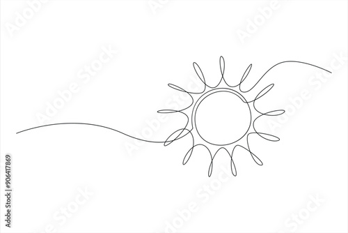 Continuous one line drawing sun art Summer sun contour line sign line art illustration