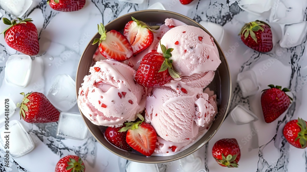 Refreshing Strawberry Ice Cream in a Bowl with Fresh Berries Refreshing Strawberry Ice Cream in a Bowl with Fresh Berries