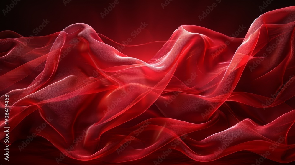 Obraz premium beautiful and colorful smoke, wave, fog flow background, confetti and glitter in Bokeh, main colors are red and pink on dark background 