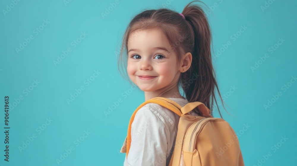Smiling Girl with Backpack Heading to School Smiling Girl with Backpack Heading to School
