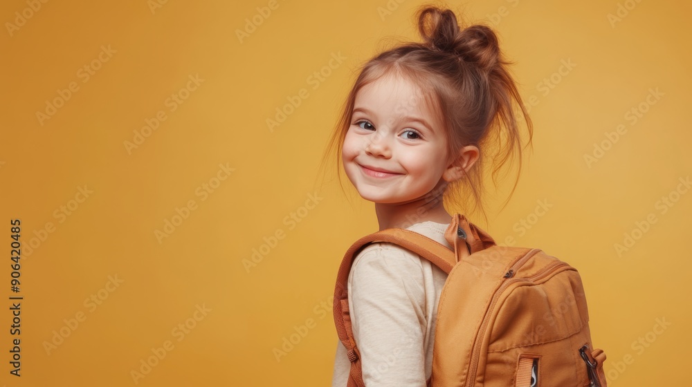 Joyful Girl with Backpack Ready for School Joyful Girl with Backpack Ready for School
