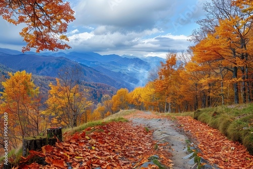 Beautiful autumn landscape in the mountains, Generative AI 