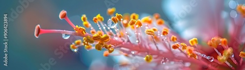 Vibrant and Intricate Macro Shot of Delicate Flower Stamen with Captivating Pollen Details photo