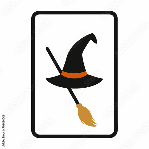 halloween witch hat and broom