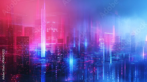 Neon Cityscape with Digital Overlays