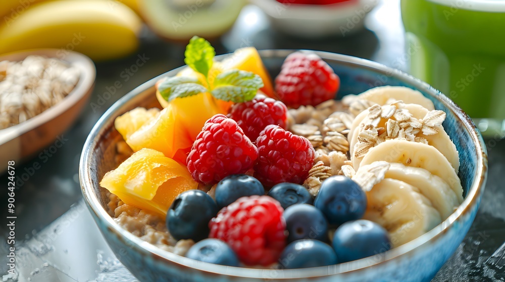 Healthy Breakfast Bowl with Oatmeal, Berries and Fruit. Healthy Breakfast Bowl with Oatmeal, Berries and Fruit.