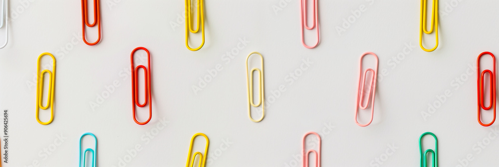 Colorful Paperclips Scattered on White Background Colorful Paperclips Scattered on White Background