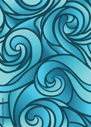 blue seawaves pattern in blue bold line. abstract repeatable seamless pattern vector illustration